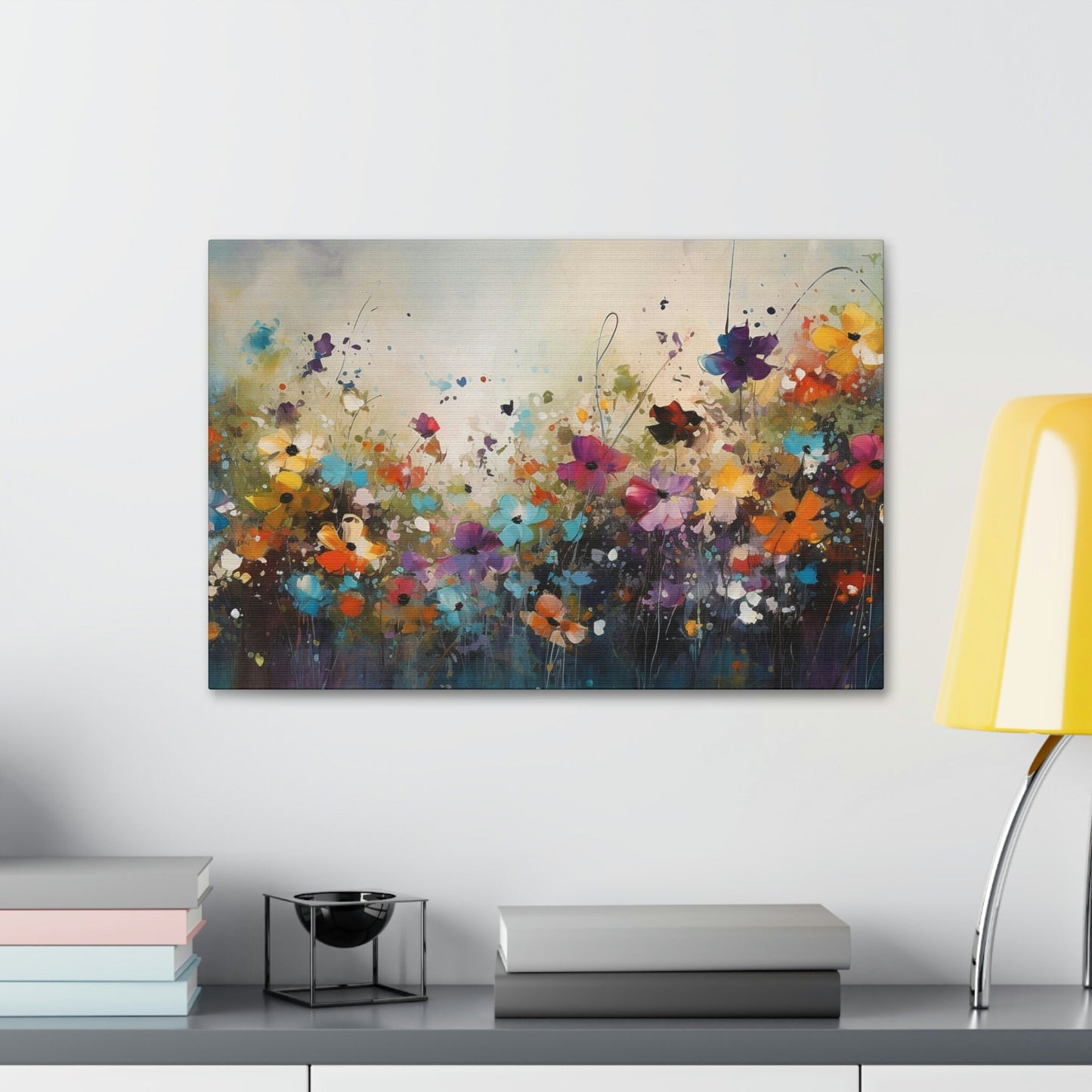 Wildflowers in a meadow. Ai Generated, brightly colored Impressionist style painting Print with dripping paint effects