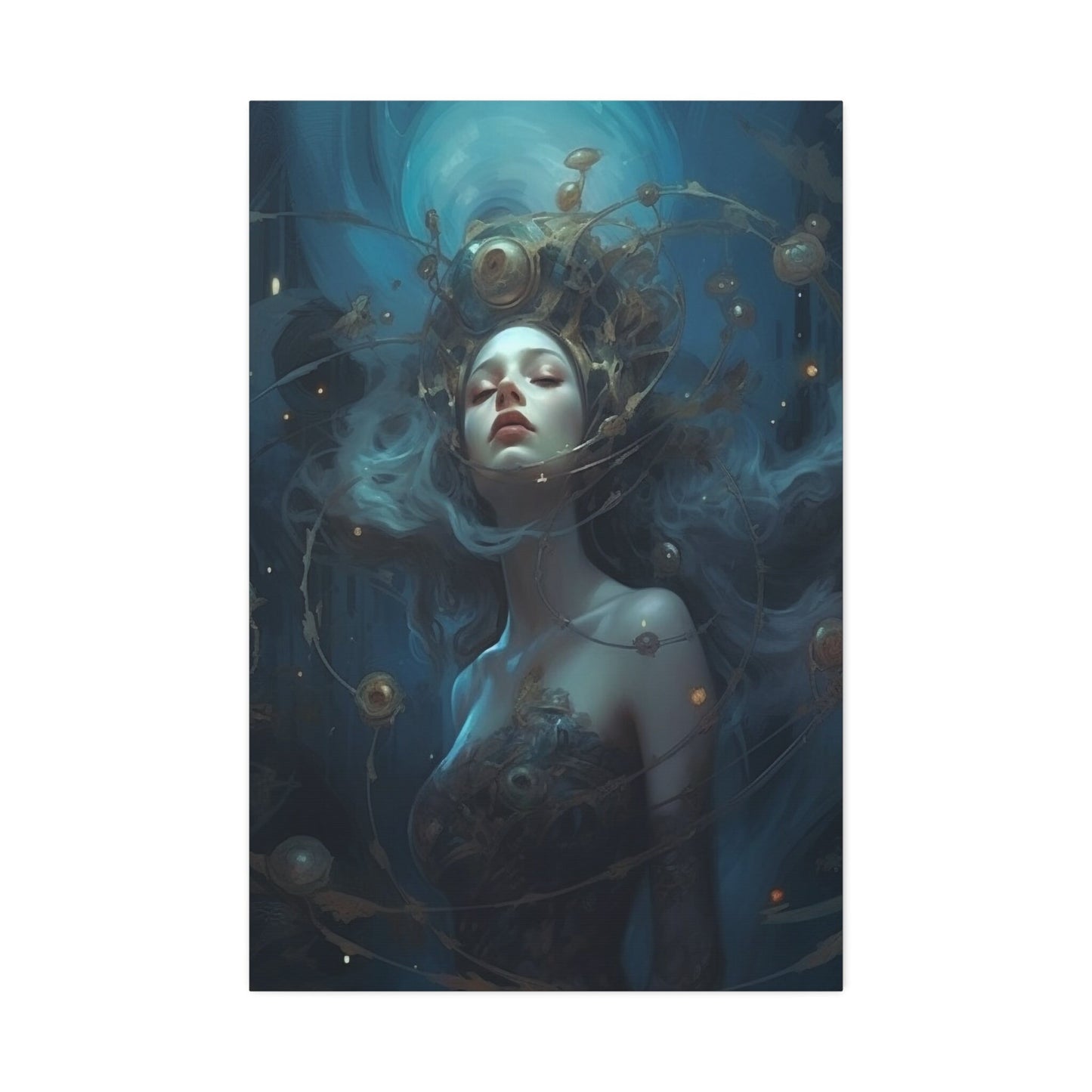 Unique College Dorm or New Apartment Wall Art | Dreamy picture of a girl who is one with the universe. Ai generated digital painting.