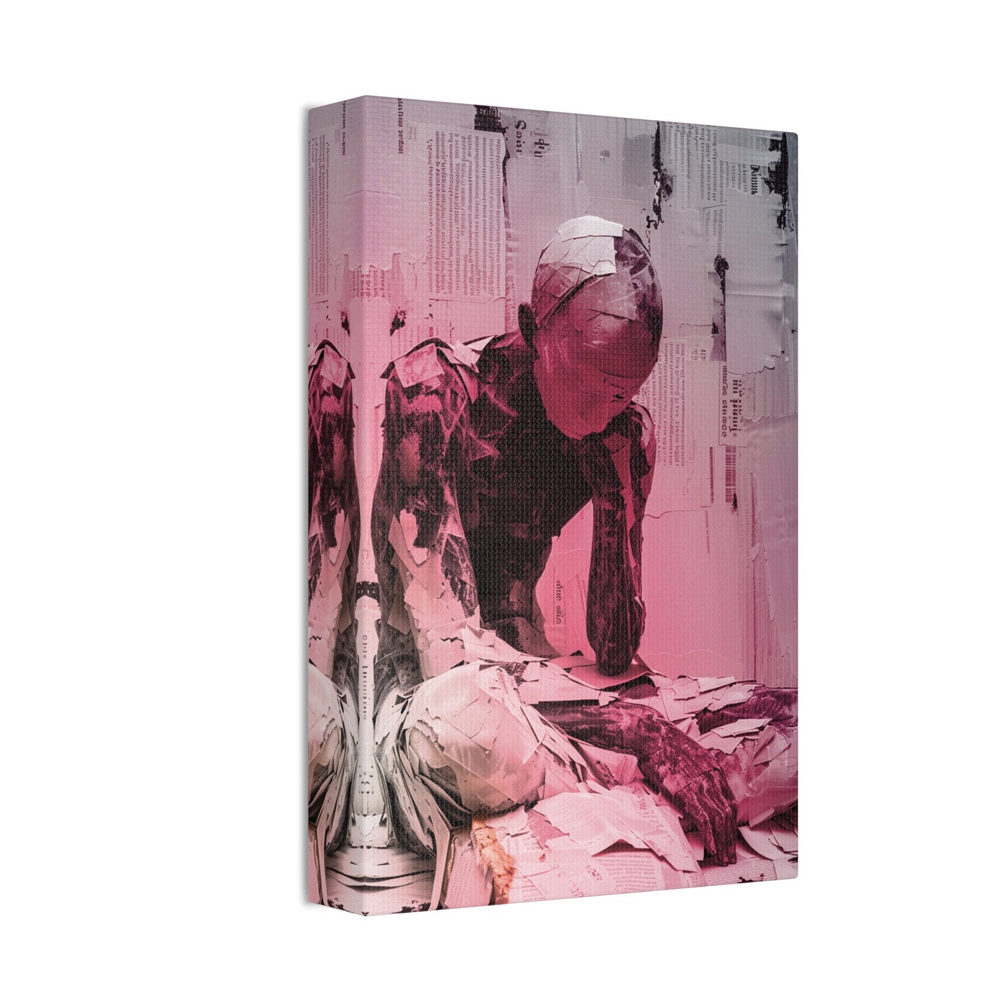 Unique Wall Art for your Home, Apartment, Dorm Room. Pink Gradient Paper Mache Boy. X-cross Applesauce. Somber. Though Provoking Art.