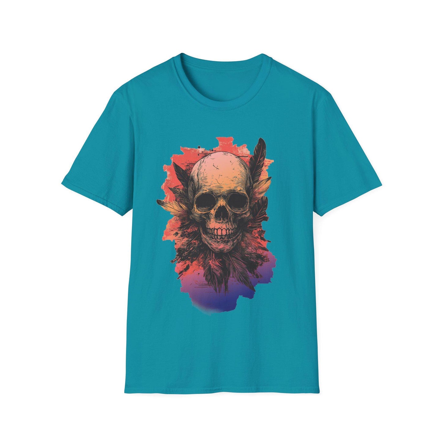 Skull and Feathers T-Shirt - Edgy Cotton Graphic Tee - Dark Gothic Style Streetwear