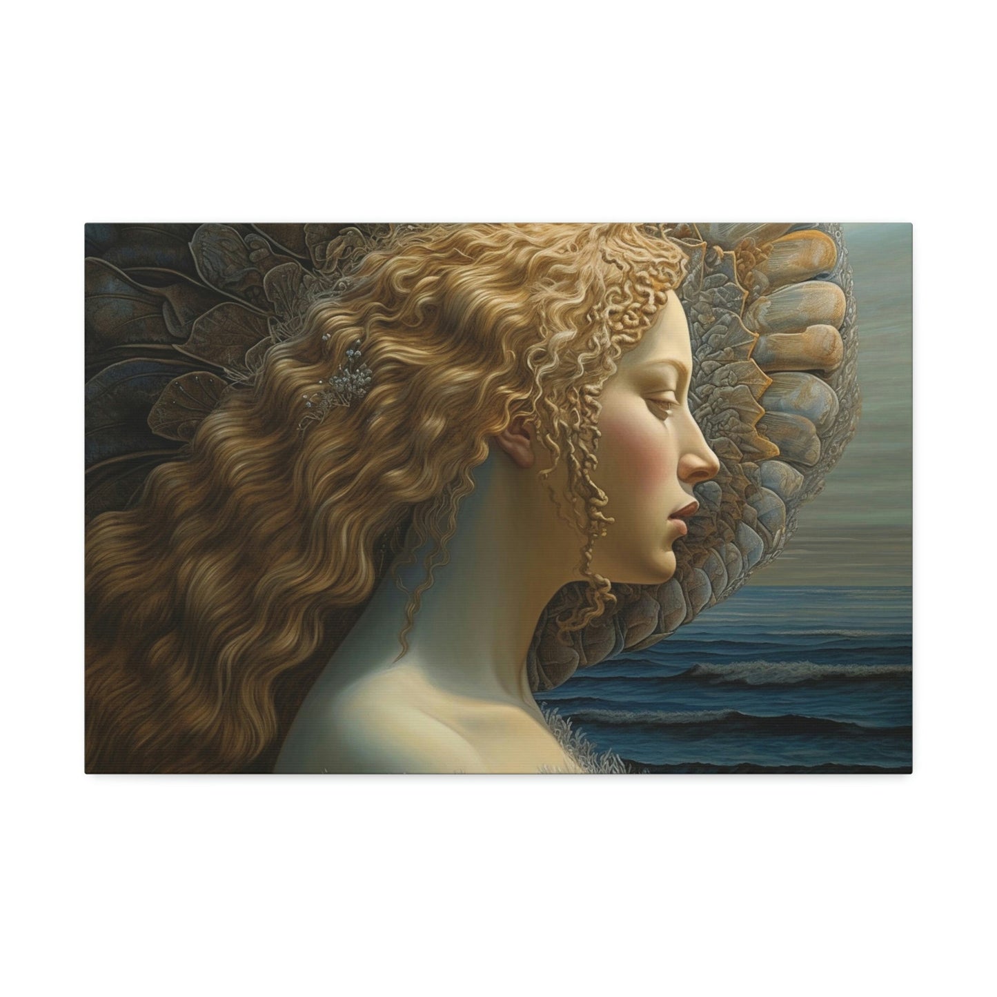 Unique wall art for college apartments or new homes | Reimagined Botticelli masterpiece, The Birth of Venus from a profile view.