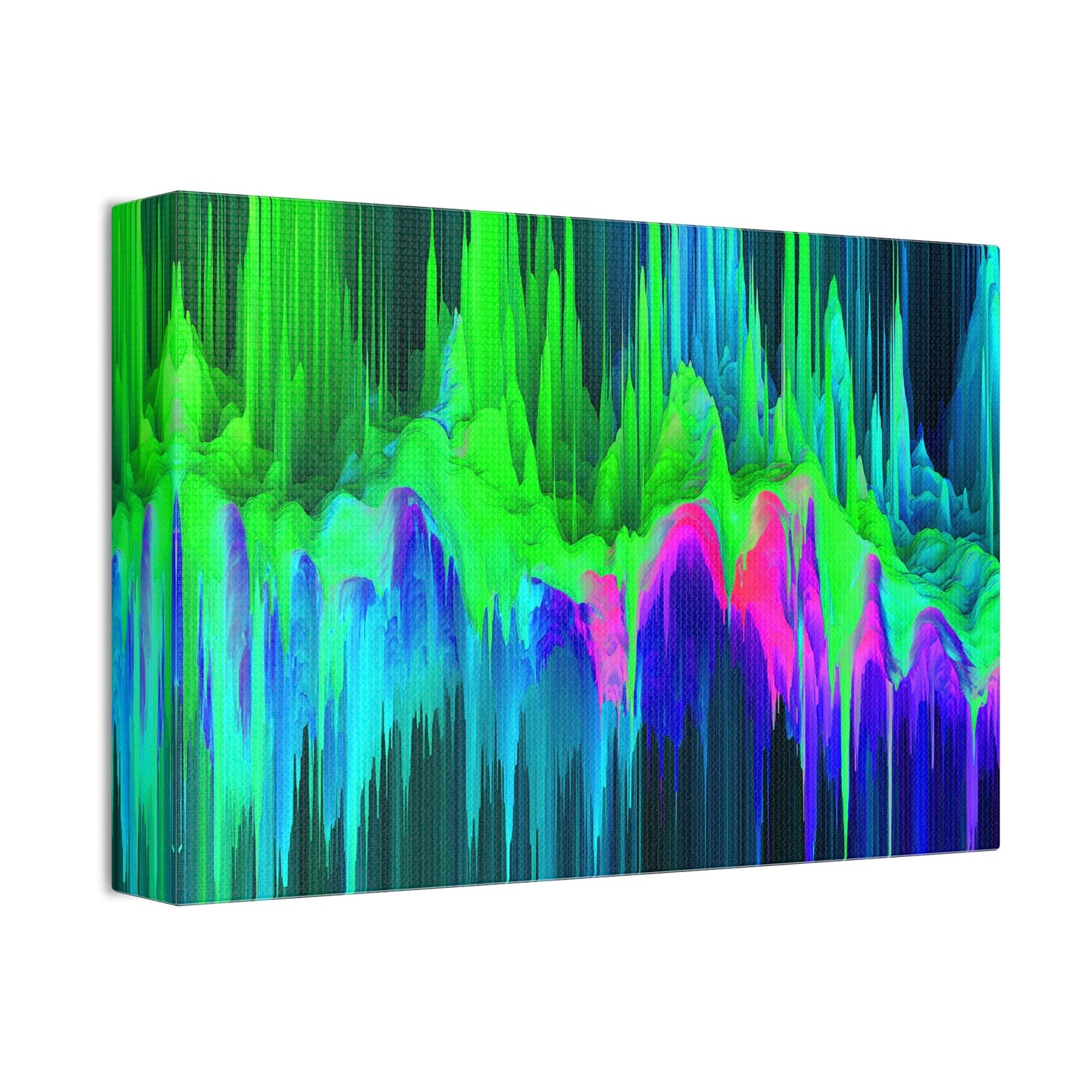 Unique College Dorm, Home or Apartment Wall Art | Green, Teal, Purple, and Pink Neon Pixel Drift Art. Ai generated.
