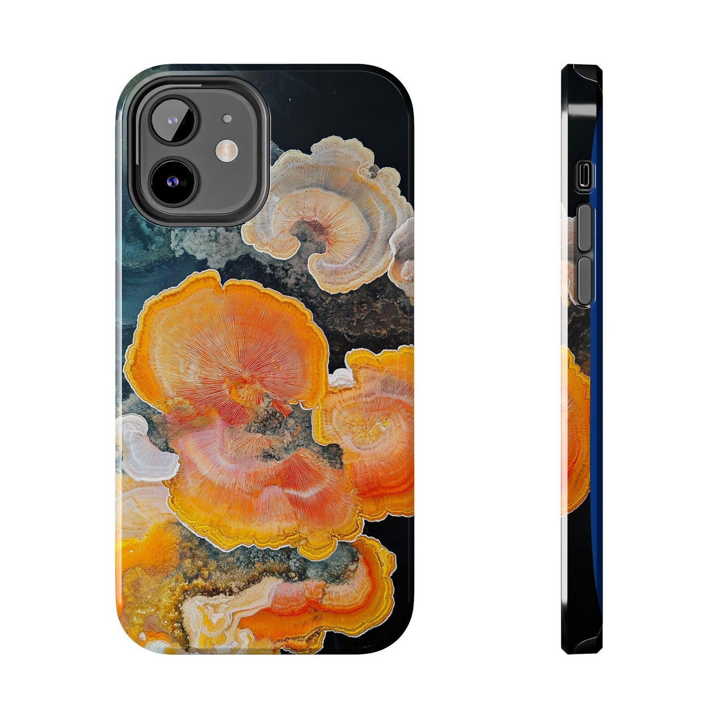 Abstract Fungal Inspired Phone Cases, Tough Samsung iPhone Cover, Yellow Blue Orange Art Design