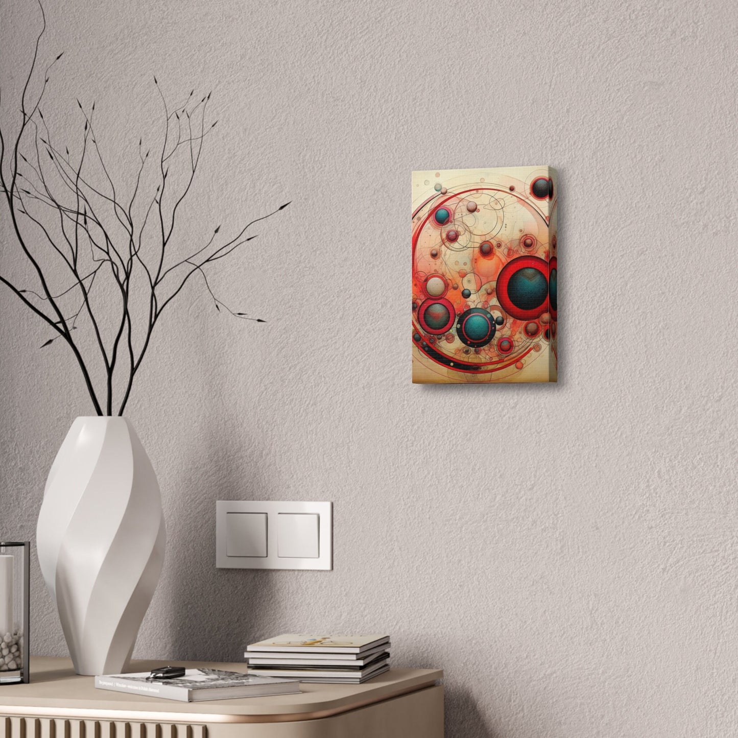 Unique wall art for college apartments or new homes | Abstract Red and Blue Circles on Weathered Canvas in the Style of Wassily Kandinsky