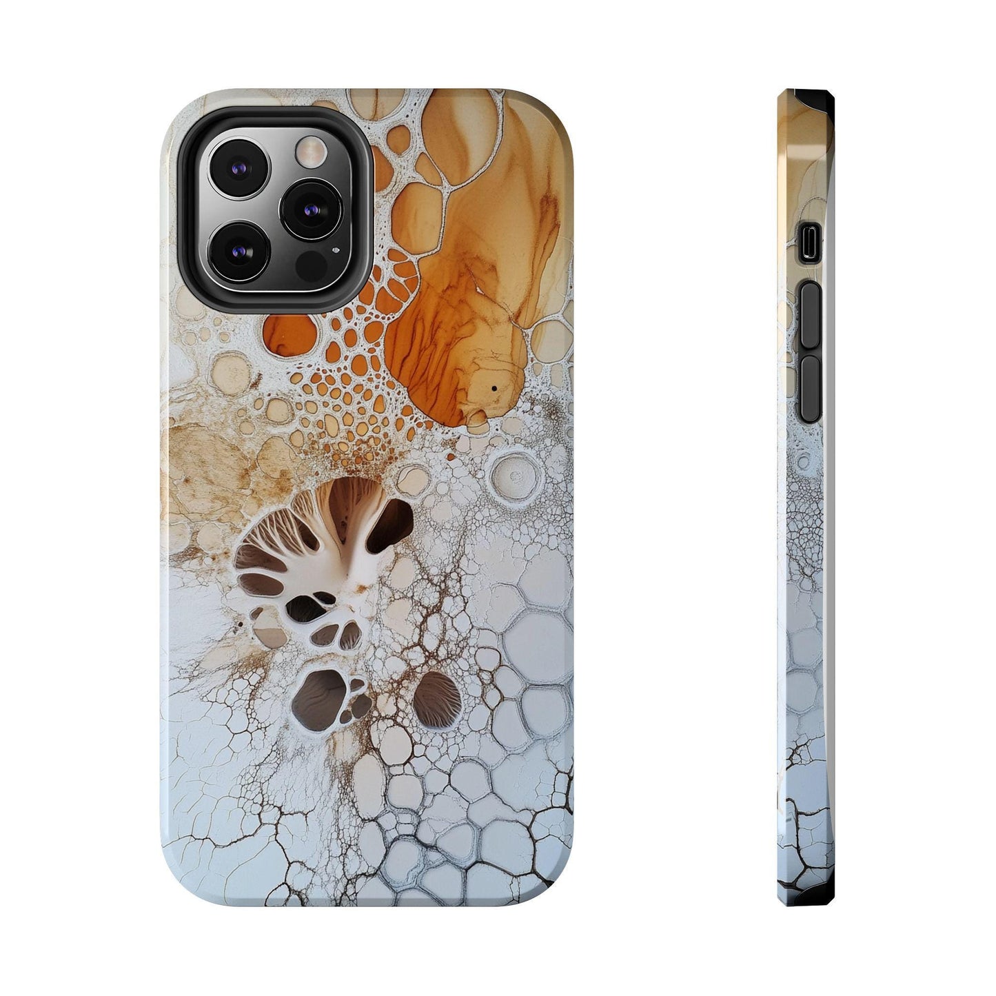 Abstract Fungal Inspired Phone Cases, Tough Samsung iPhone Cover, White Orange Brown Art Design