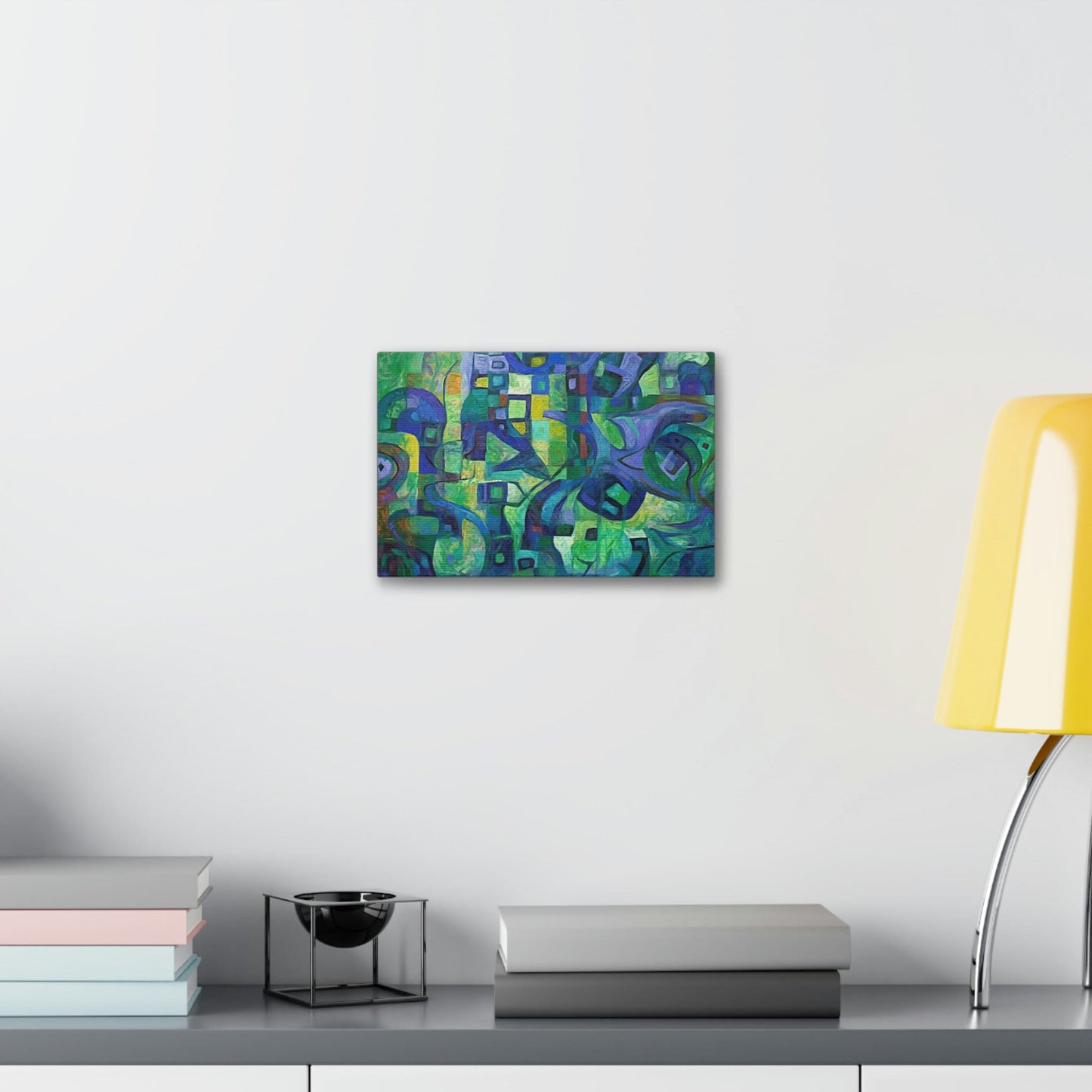 The Octopus: Ai Generated Abstract Painting Style Wall Art. Brightly colored piece. Will brighten up a dull room. Green & purple highlights.