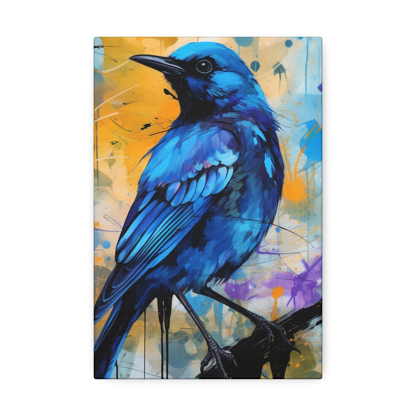 Canvas Stretched Wall Art, Blue Bird on Colorful Abstract Background, Art Print, Home Decor, Gallery Wrapped Canvas, Bird Lover Gift