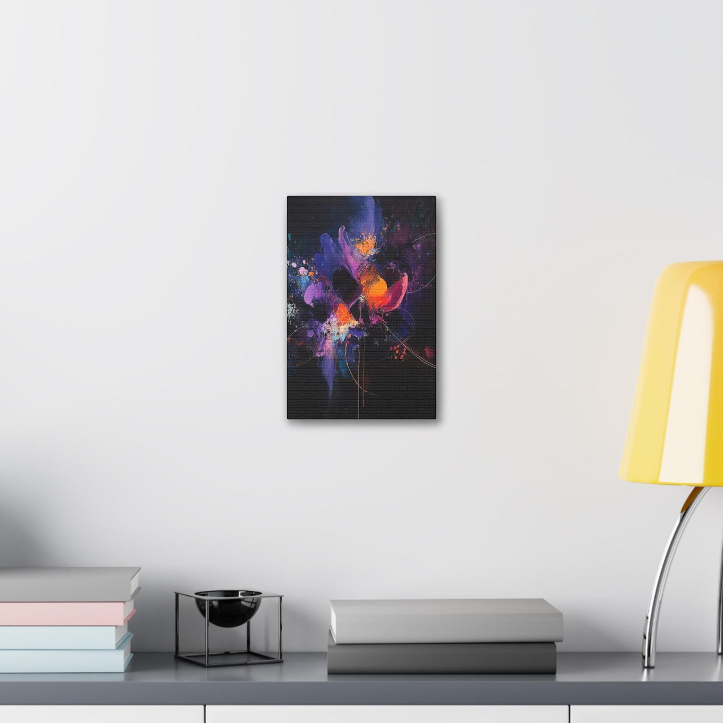 Canvas Stretched, Abstract Painting Purple Red Blue Orange Flower Print, Wall Art Decor, Home Office Decor, Floral Art Gift, Flower Painting