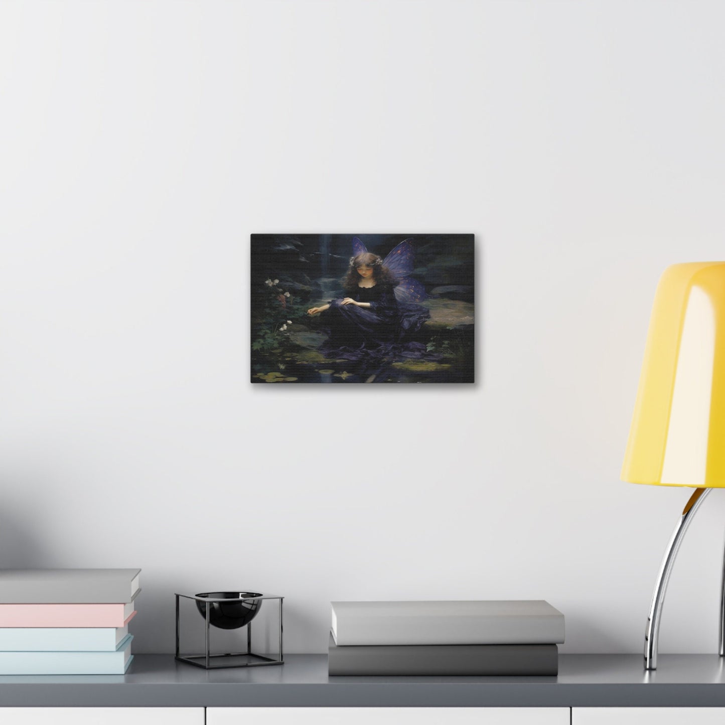 Unique wall art for college apartments  and new homes | Purple Fairy Contemplation by a Forest Stream | Ai Wall Art