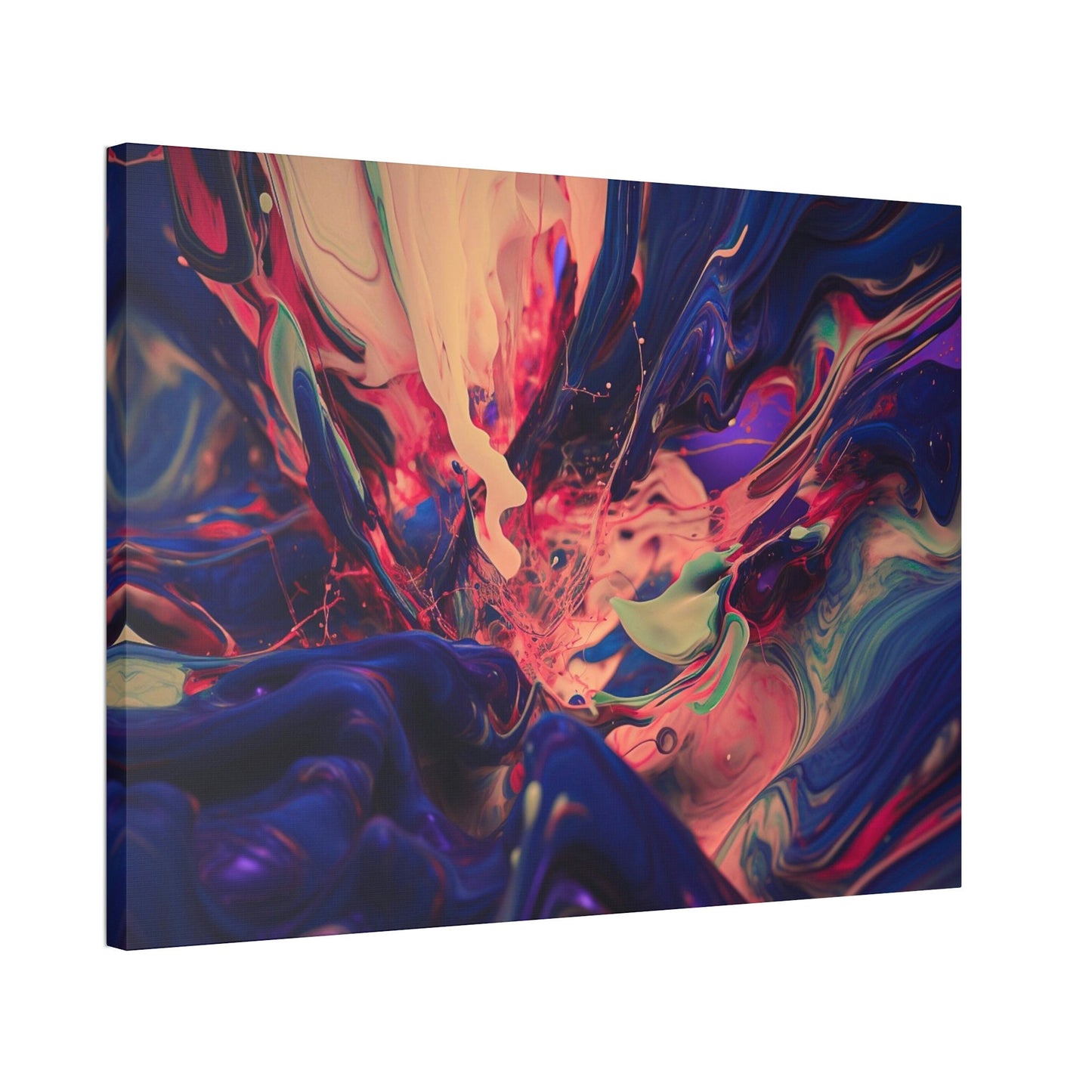 Purple Paint Tsunami: Ai Wall Art Print with purple, pink, peach, gray and blue shades. Similar to acrylic pouring technique, 3D style.
