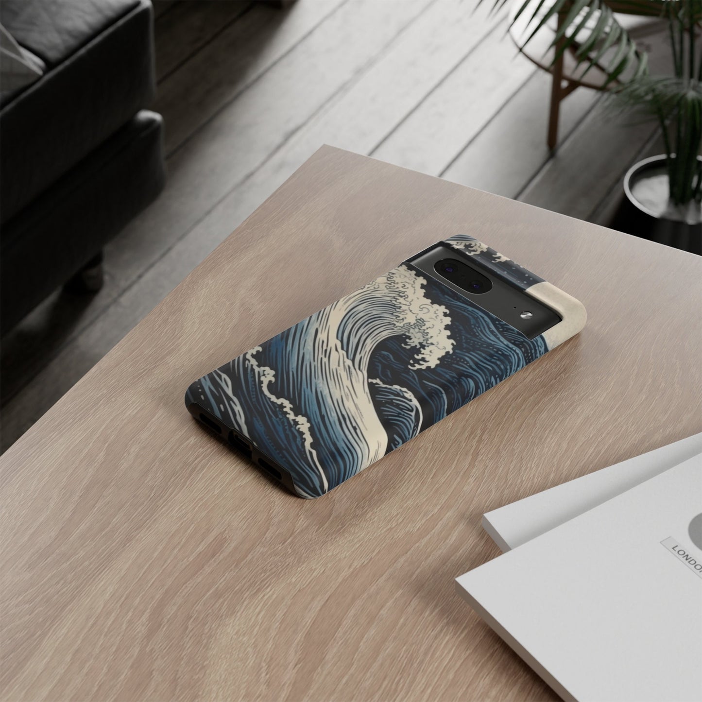 Blue wave Etching Print. Samsung and Google phone Tough Case | Ai Art
