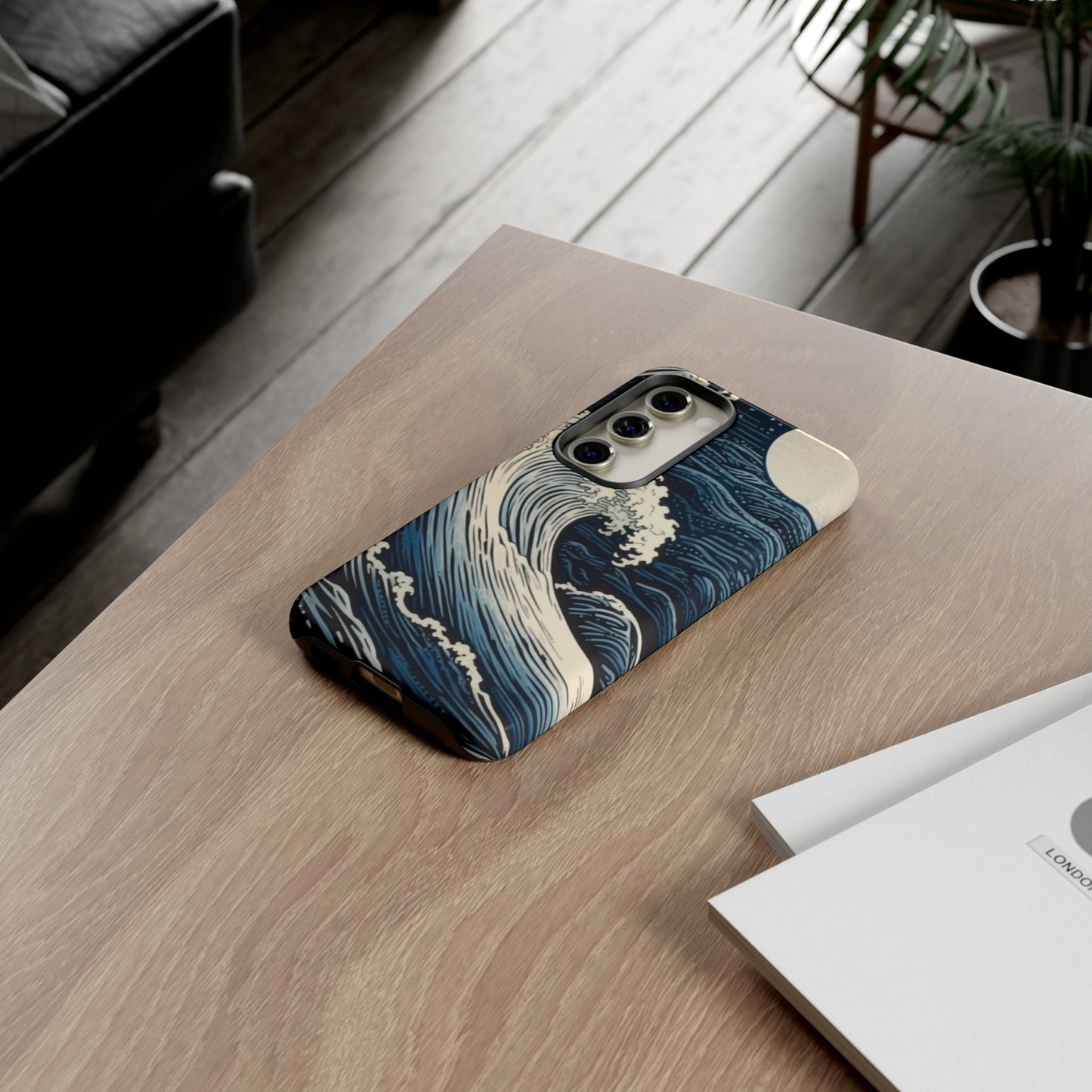 Blue wave Etching Print. Samsung and Google phone Tough Case | Ai Art
