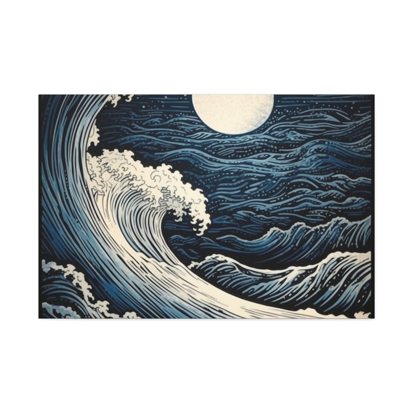 Unique wall art for college apartments or new homes | Navy Blue & White Ocean Wave Etching Print | Ai Wall Art for Personal Room or Office