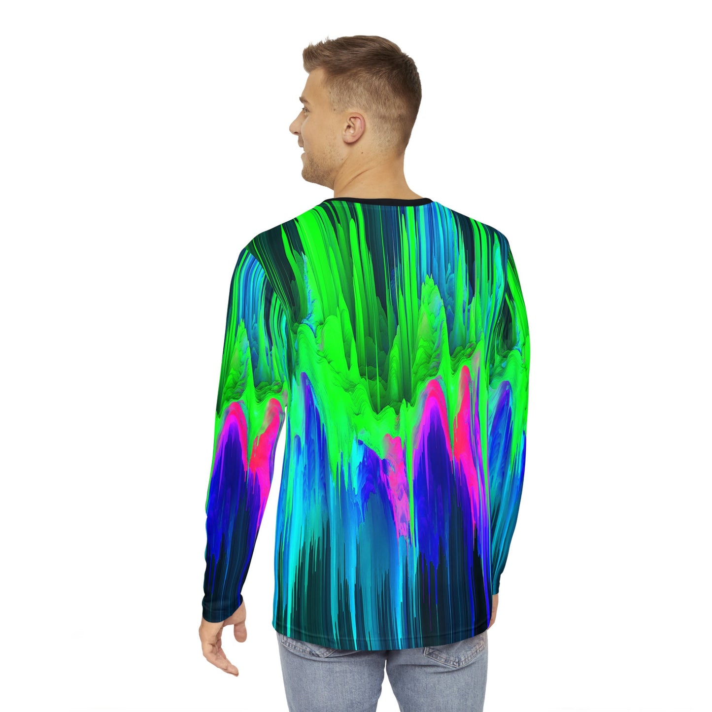 Unique gift for the holidays for those that want to stand out in a crowd, or yourself. Bright pixel drip art. Men's Long Sleeve Shirt.