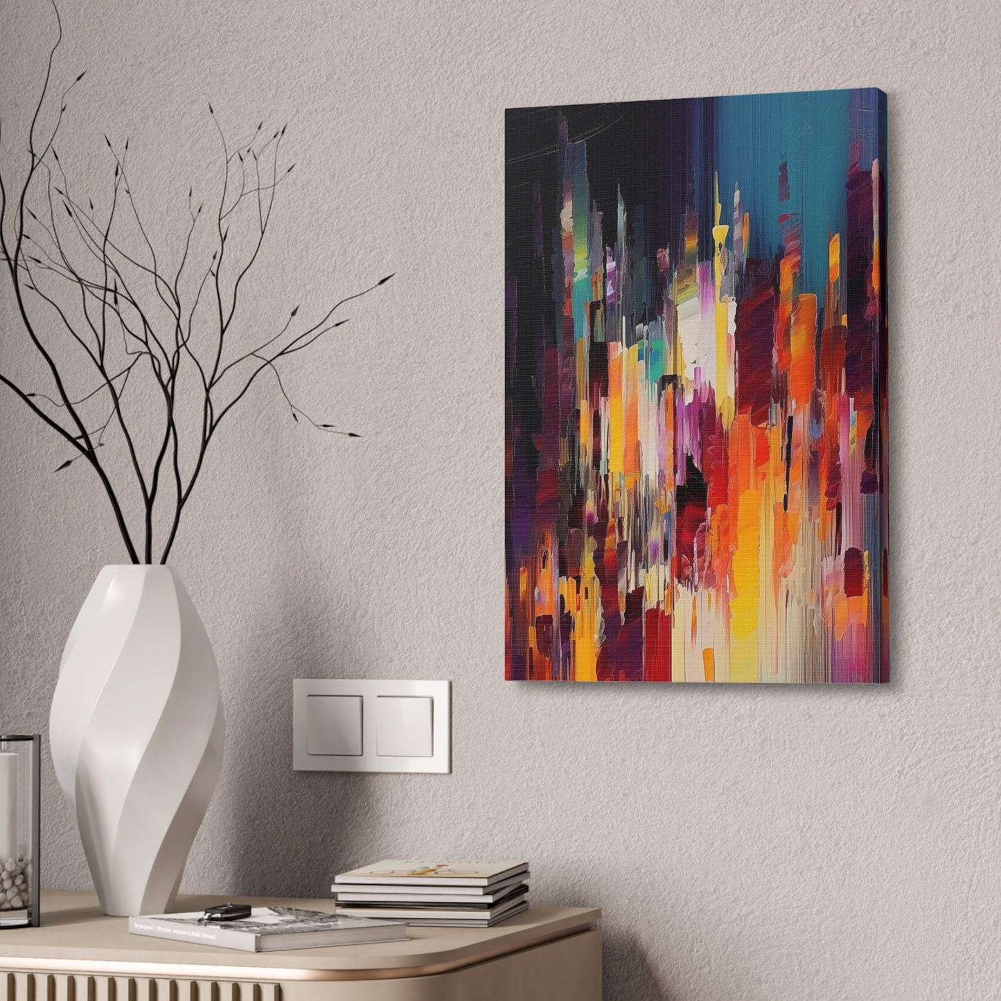 Rainbow Pixel Drip Abstract Painting Print.  Ai digital oil painting print meant to resemble a cross between abstract style and pixel art.