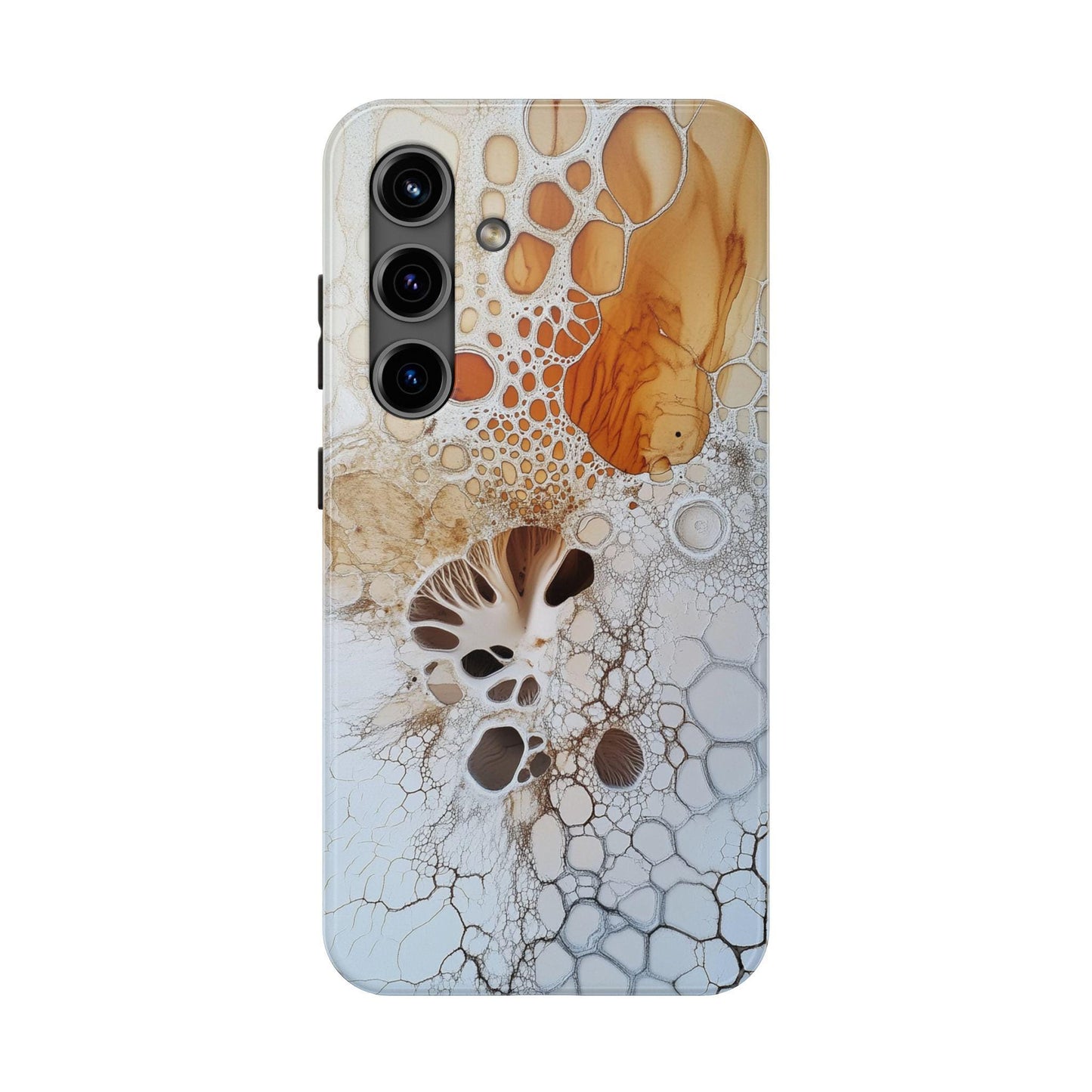 Abstract Fungal Inspired Phone Cases, Tough Samsung iPhone Cover, White Orange Brown Art Design