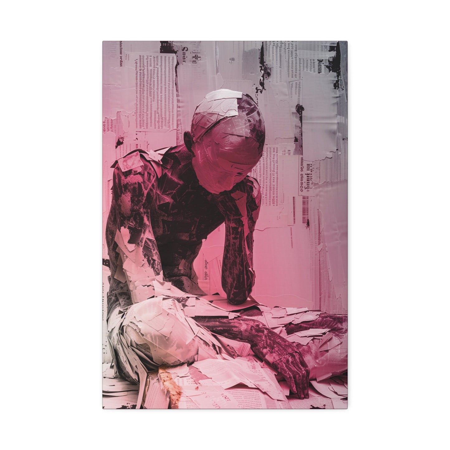 Unique Wall Art for your Home, Apartment, Dorm Room. Pink Gradient Paper Mache Boy. X-cross Applesauce. Somber. Though Provoking Art.