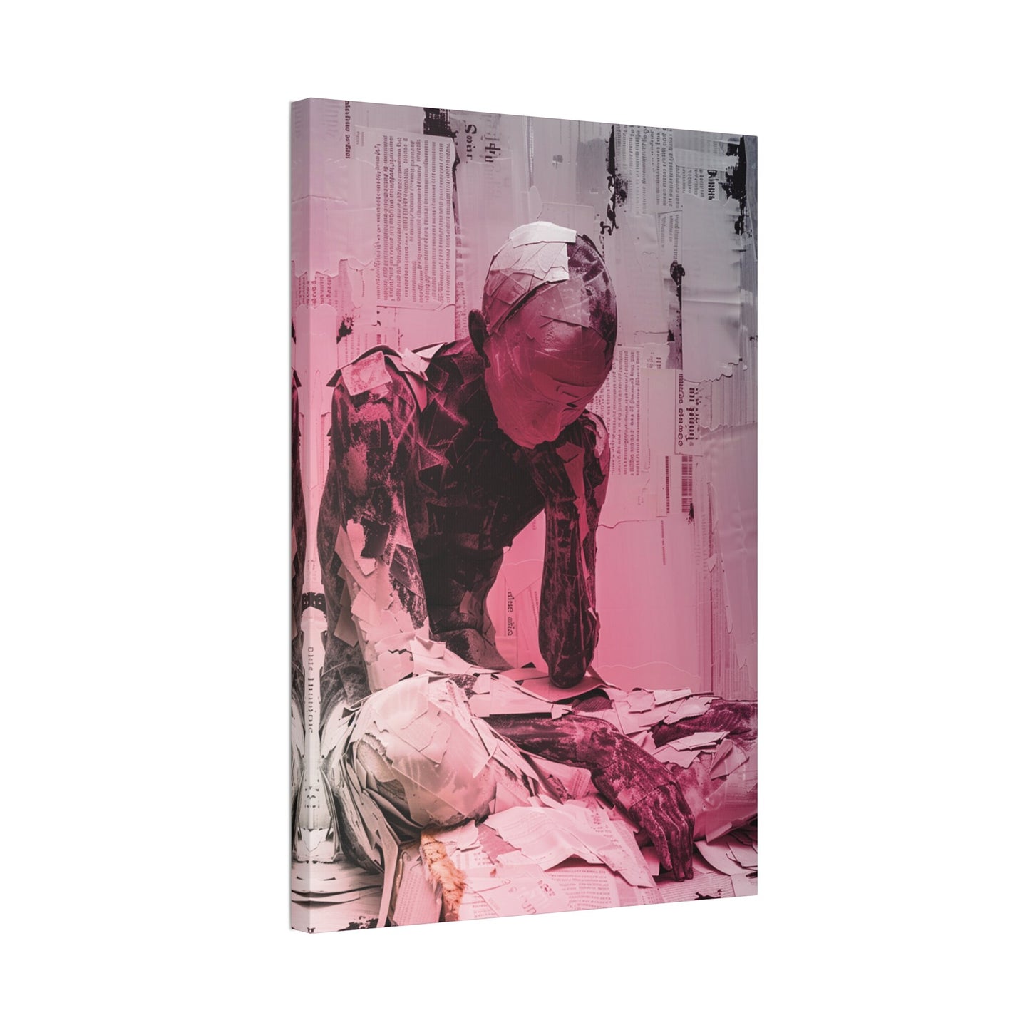 Unique Wall Art for your Home, Apartment, Dorm Room. Pink Gradient Paper Mache Boy. X-cross Applesauce. Somber. Though Provoking Art.