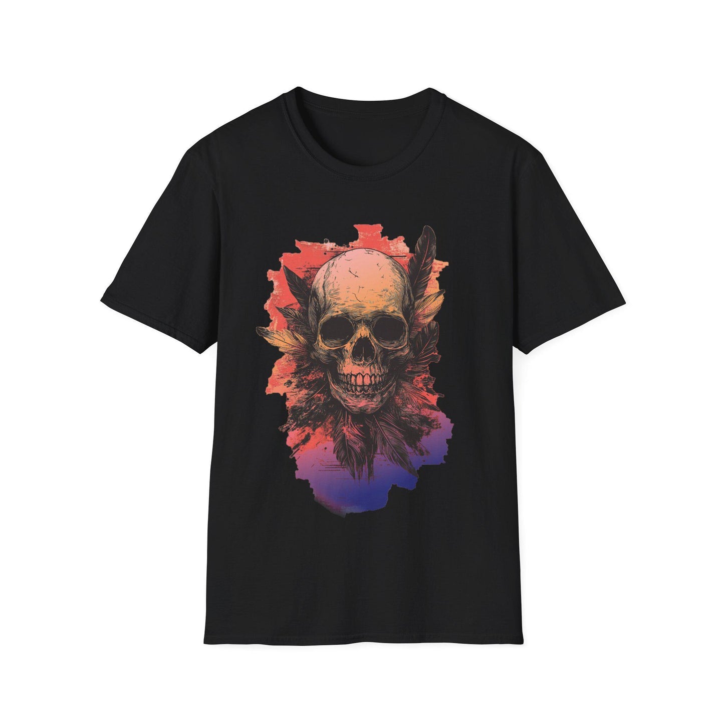 Skull and Feathers T-Shirt - Edgy Cotton Graphic Tee - Dark Gothic Style Streetwear