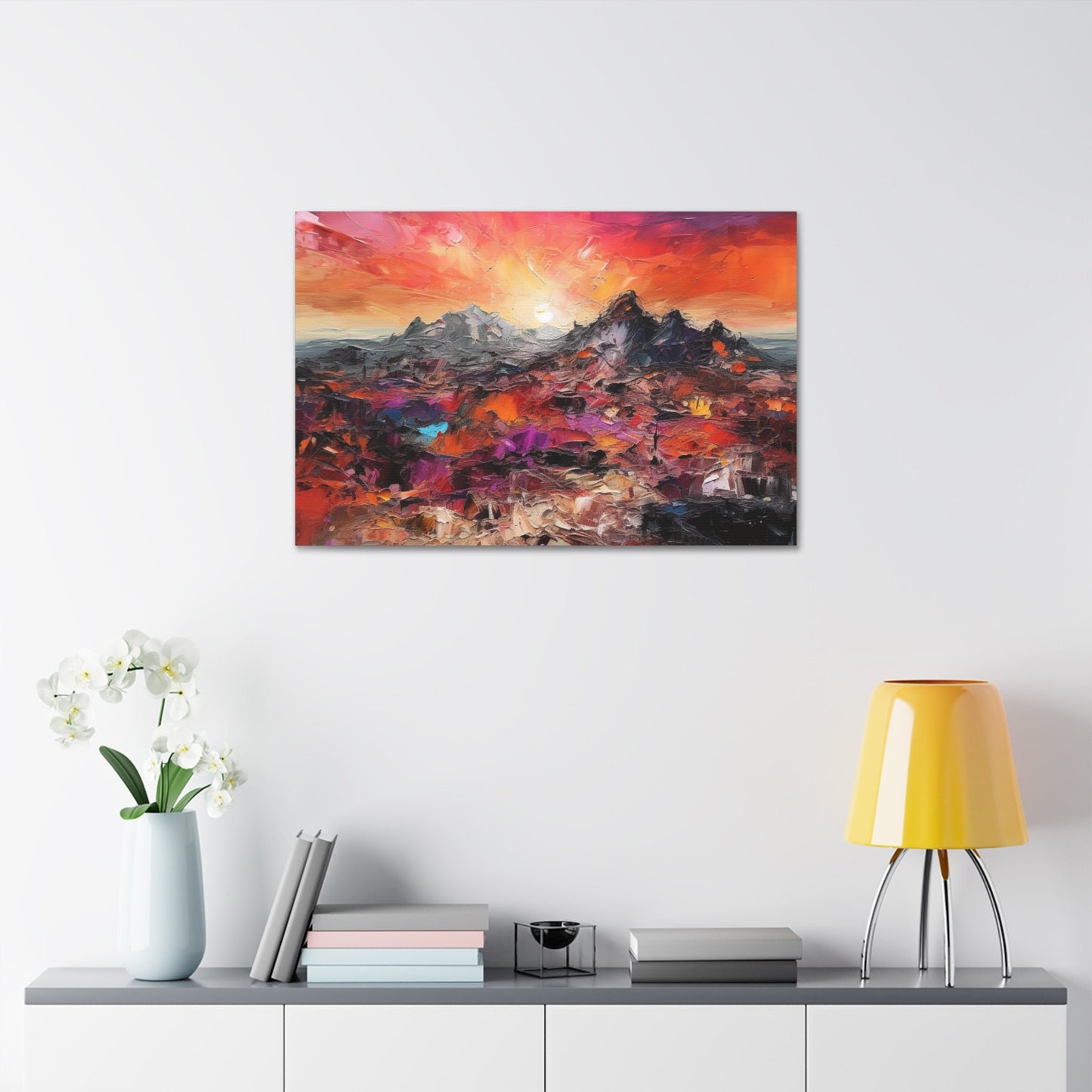 Vibrant Abstract Desert Sunset Wall Art | Canvas Print for Home Decor. Organic Texture Painting, Modern Chic Artwork. Dorm or Apartment Art.