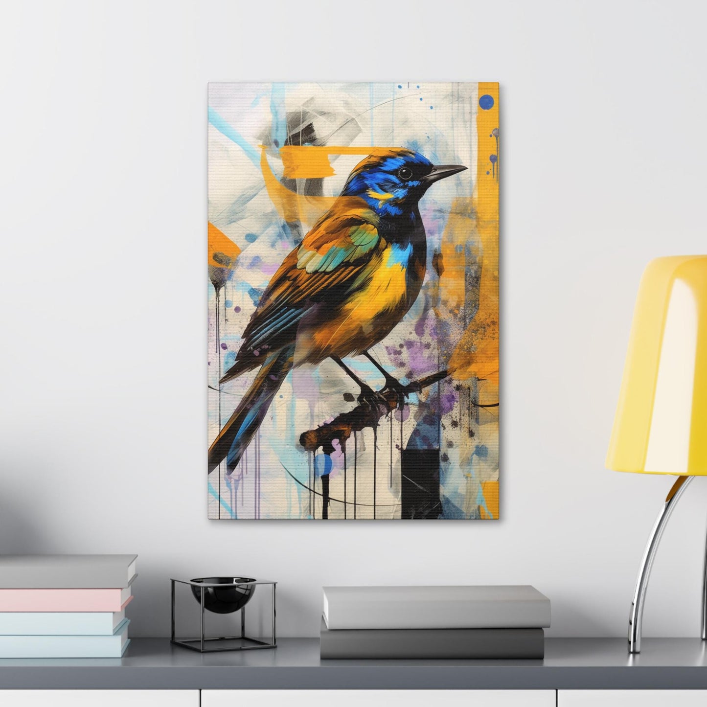 Canvas Stretched, Yellow Bird Painting, Abstract Artwork, Wall Decor, Home Gift, Bird Lover Gift, Nature Lover Gift, Wildlife Art