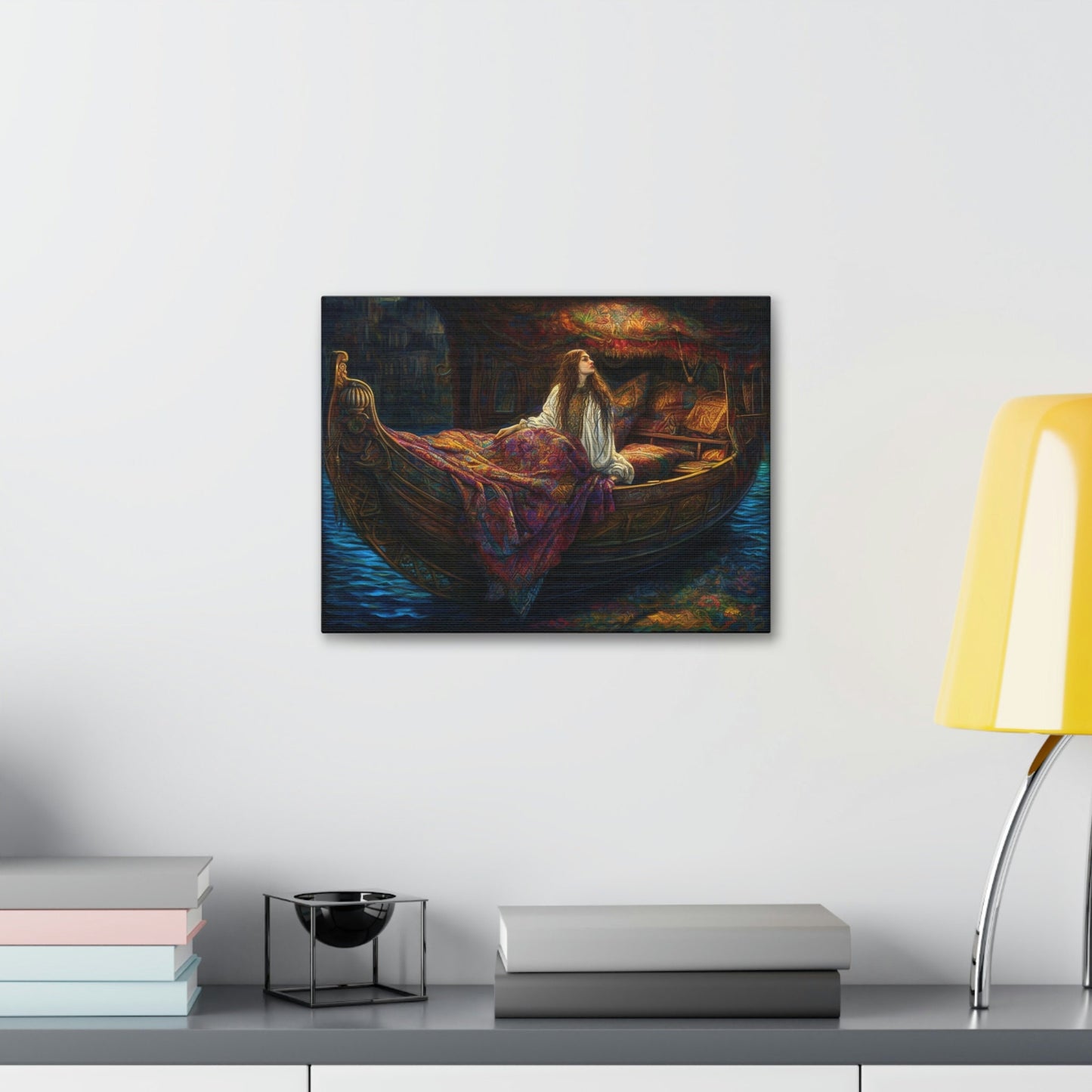 Unique wall art for college apartments or new homes | Reimagined Representation of The Lady Of Shallot by John William Waterhouse