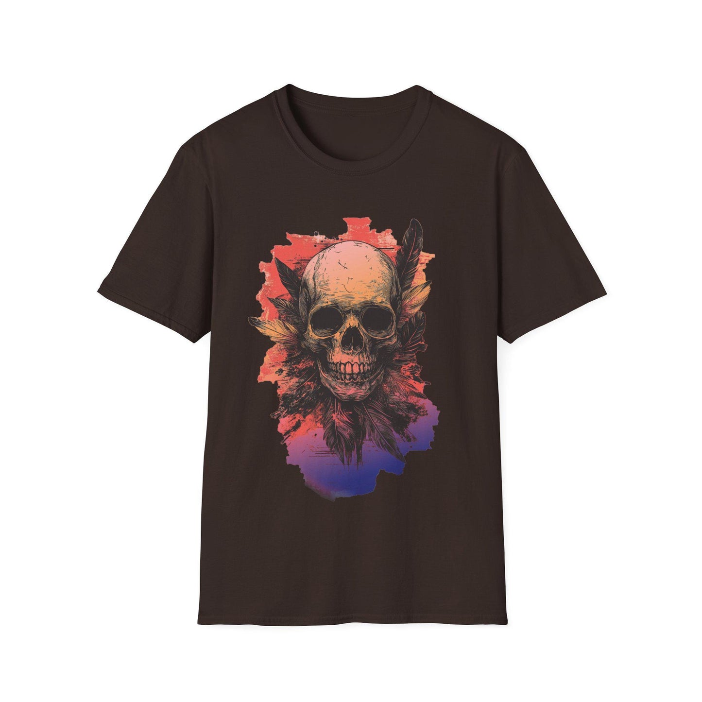 Skull and Feathers T-Shirt - Edgy Cotton Graphic Tee - Dark Gothic Style Streetwear