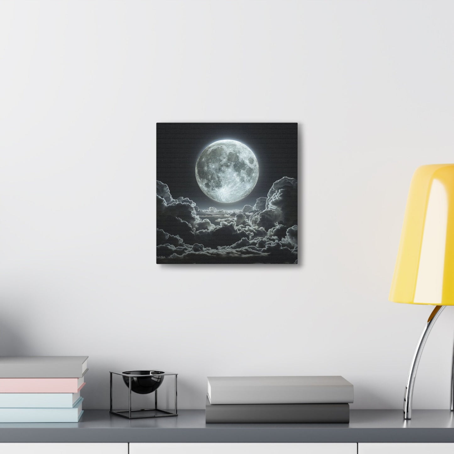 Unique Wall Art for your Home, Apartment or Dorm Room. Silver Full Moon in the Clouds Art, Home Decor.