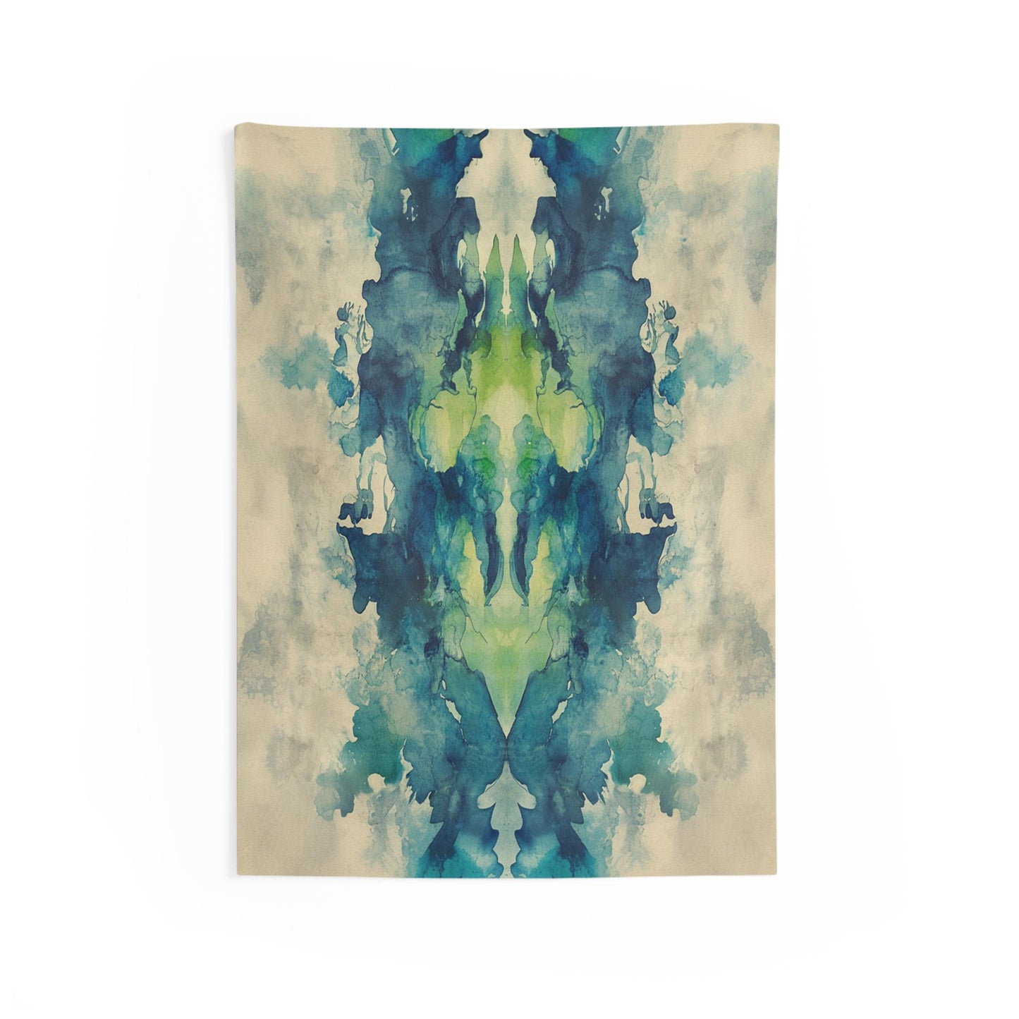 Rorschach Test Inspire Green and Blue Wall Tapestry, Art Print Tapestry, Black Background Tapestries, Home Decor, Wall Art