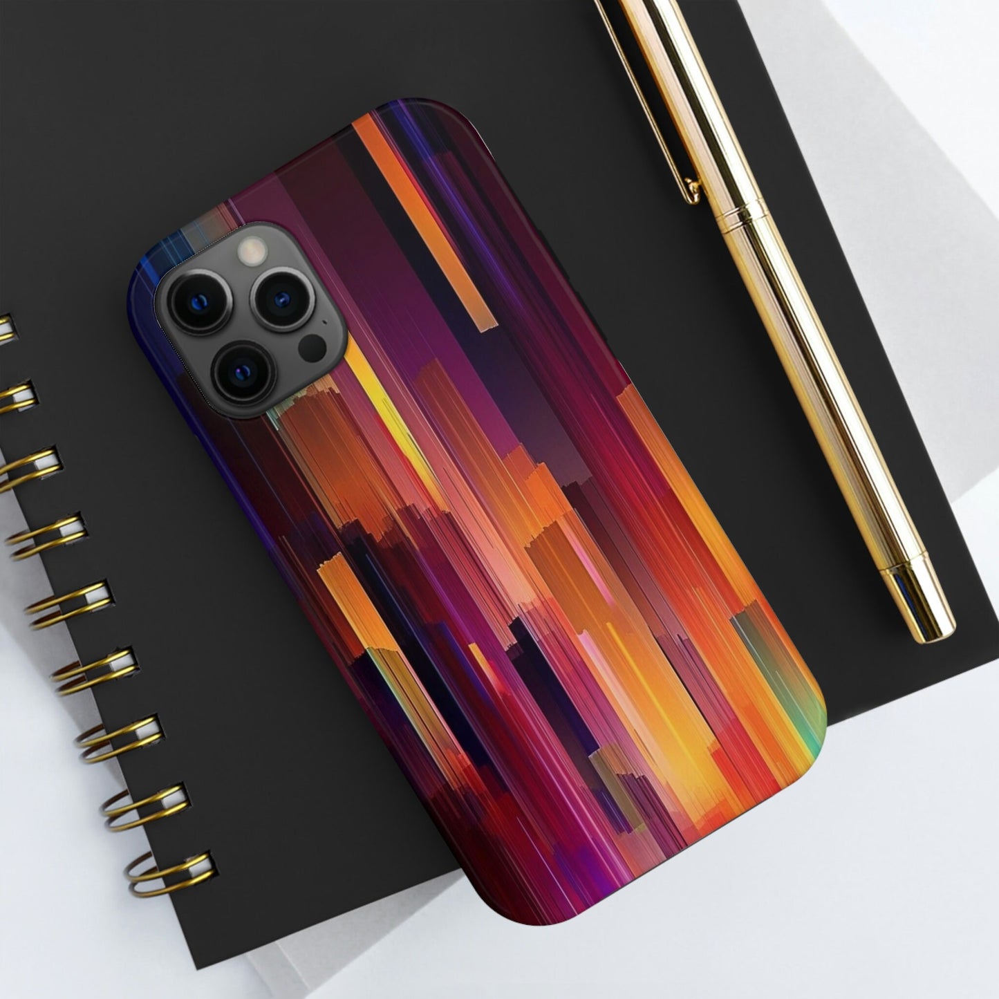 Abstract Multicolored Red, Orange, Purple, and Black Lines No.1 iPhone Tough Case | AI Art.