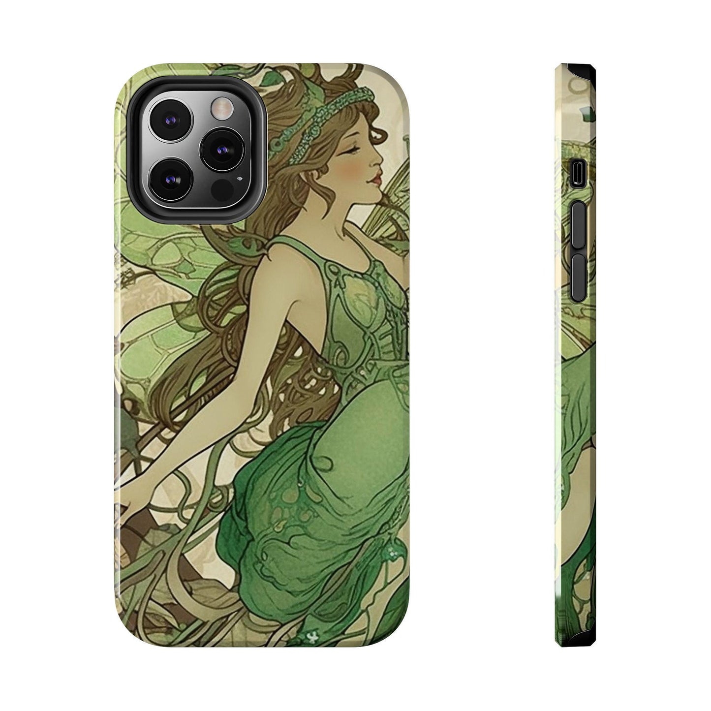 Absinthe Green Fairy Art Nouveau Style: Tough Samsung Galaxy or iPhone Case. Ai Generated Art.