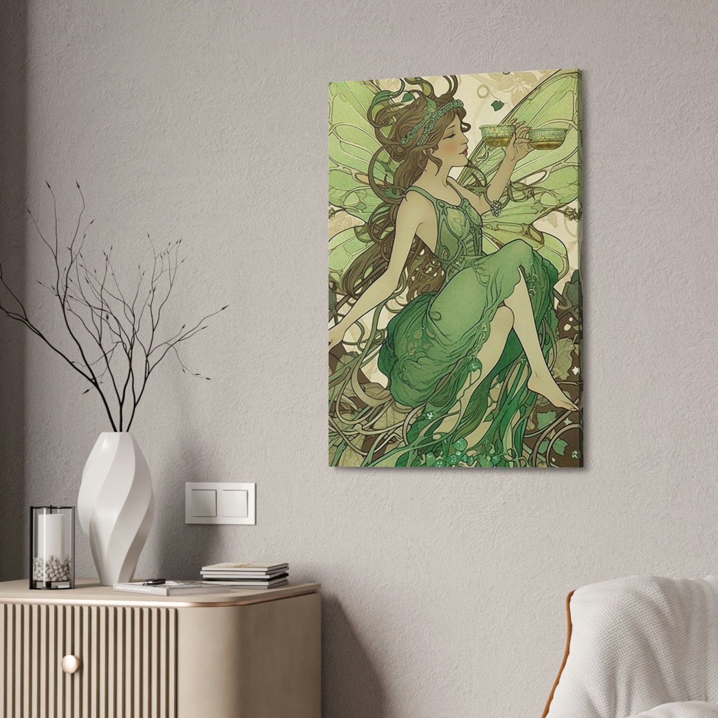 Absinthe Green Fairy Art Nouveau Style Print: AI generated version of the classic art nouveau liquor posters.